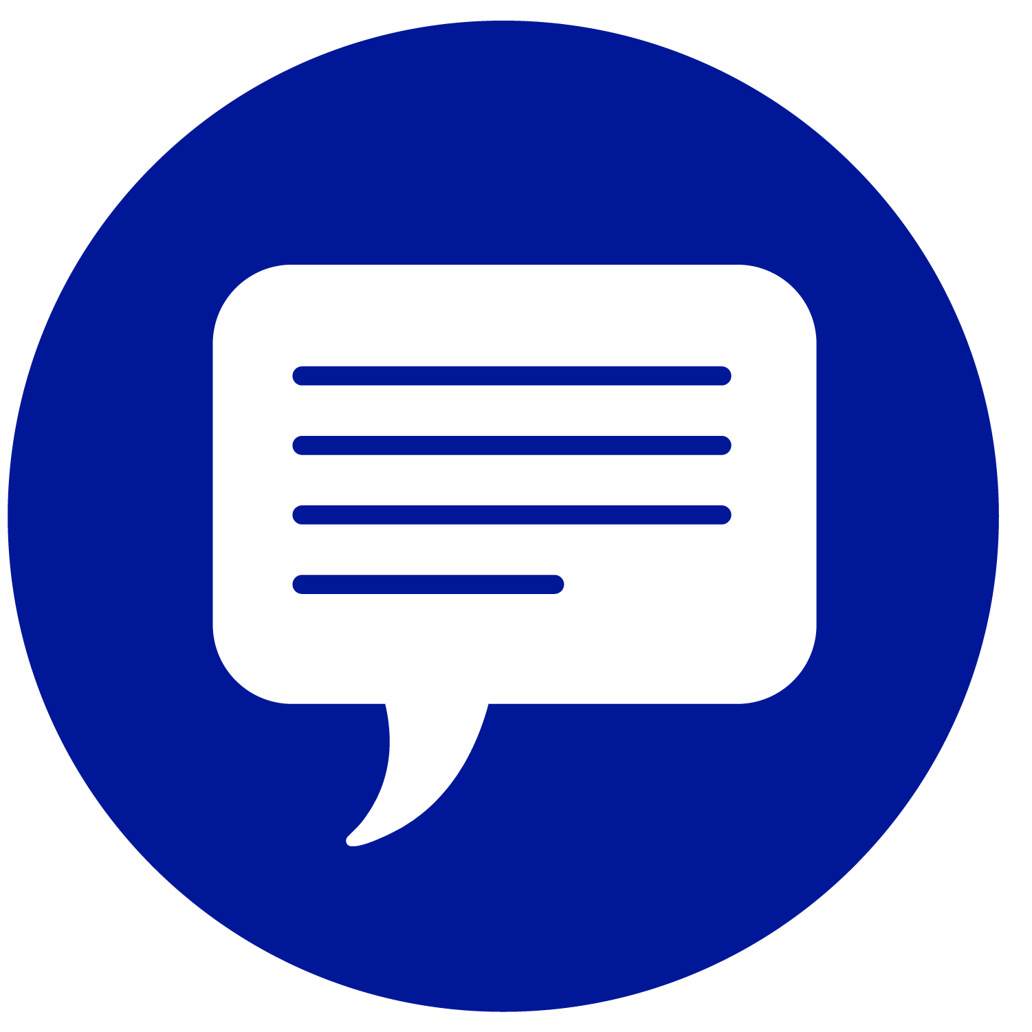 circular blue icon displaying a conversation bubble