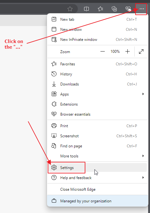 Edge browser menu