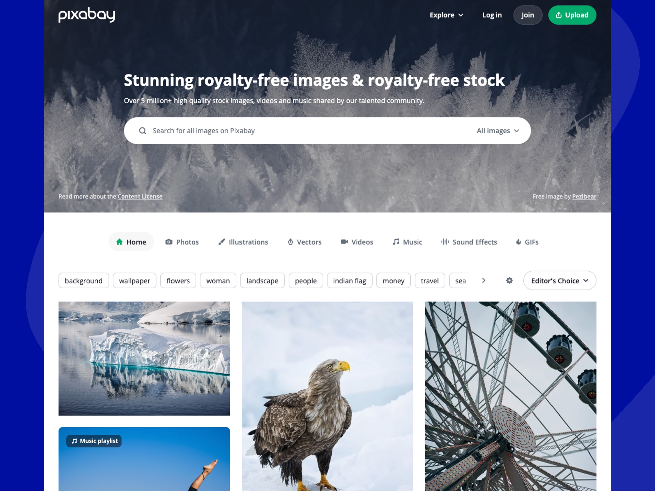 screenshot of pixabay homepage