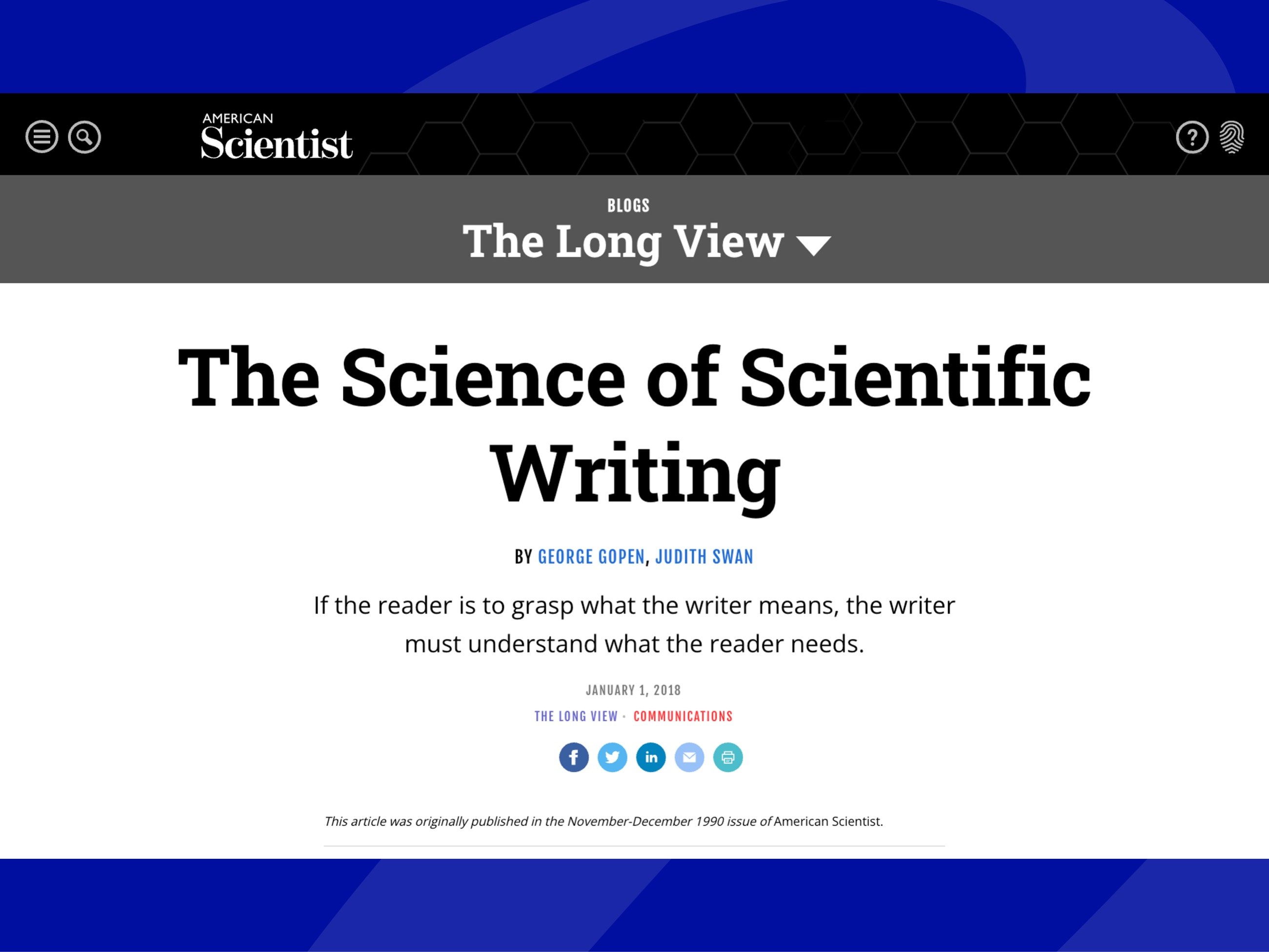 screenshot of article header for the science of scientific writing