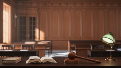 empty courtroom from judge's view