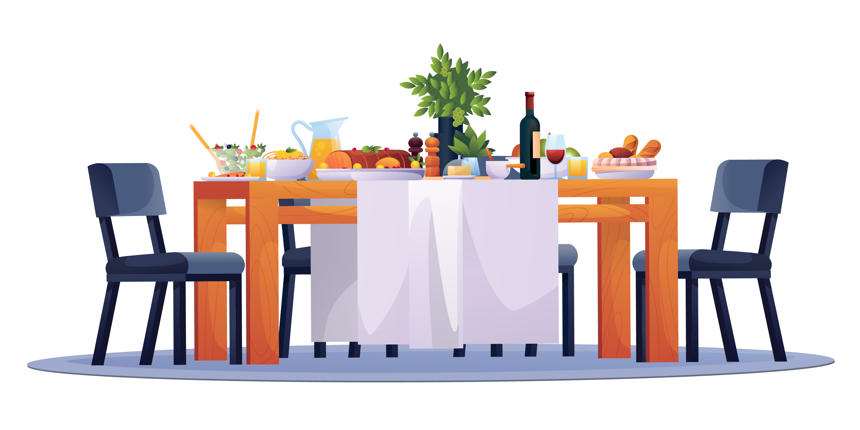 illustration of a dining room table set for the holiday