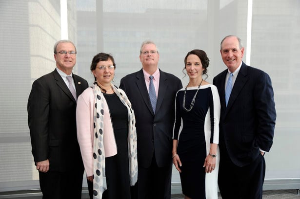 Dean Terence Flotte, Vivian Budnik, PhD, John F. Keaney Jr., MD, Tiffany Moore Simas, MD, MPH, MEd, and Chancellor Collins