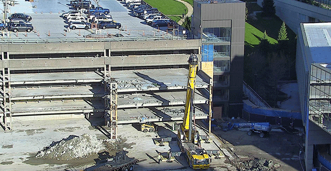 First Road garage demolition continues at UMass Medical School campus