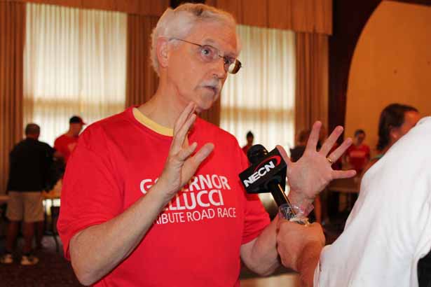 UMass Chan Medical School Chair and Professor of Neurology Robert H. Brown Jr., DPhil, MD, the late Gov. Cellucci's doctor, is interviewed by New England Cable News prior to the start of the Governor Cellucci Tribute Road Race.