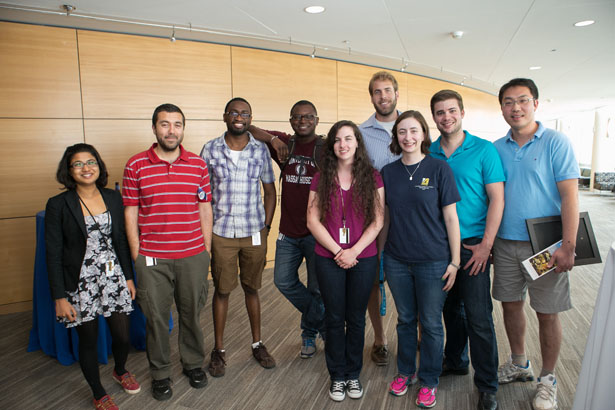 UMass Chan biostatistician Nisha Kini, MPH, and GSBS students Tyler Doughty, Joseph Yawa, Djade Soumana, Melissa Fulham, Eric Swanson, Sally Trabucco, Dave Moffard and Po-shen Chen