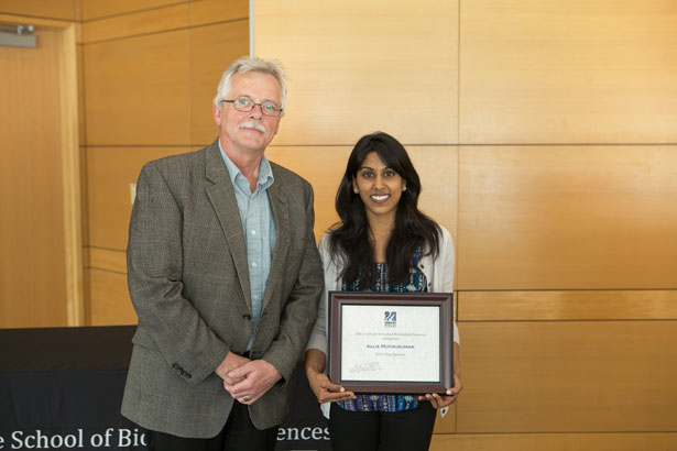 Dean Carruthers with GSBS Class Speaker Allie Muthukumar